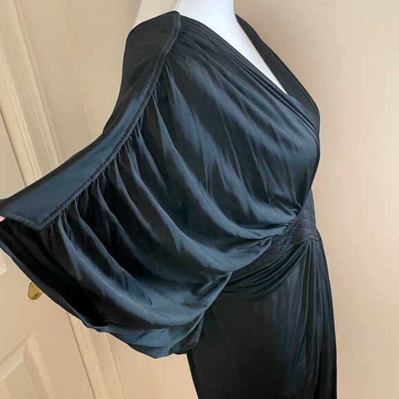 Catherine Malandrino Draped Gathered Cape Dress Gown In Black Size Small - Picture 8 of 12